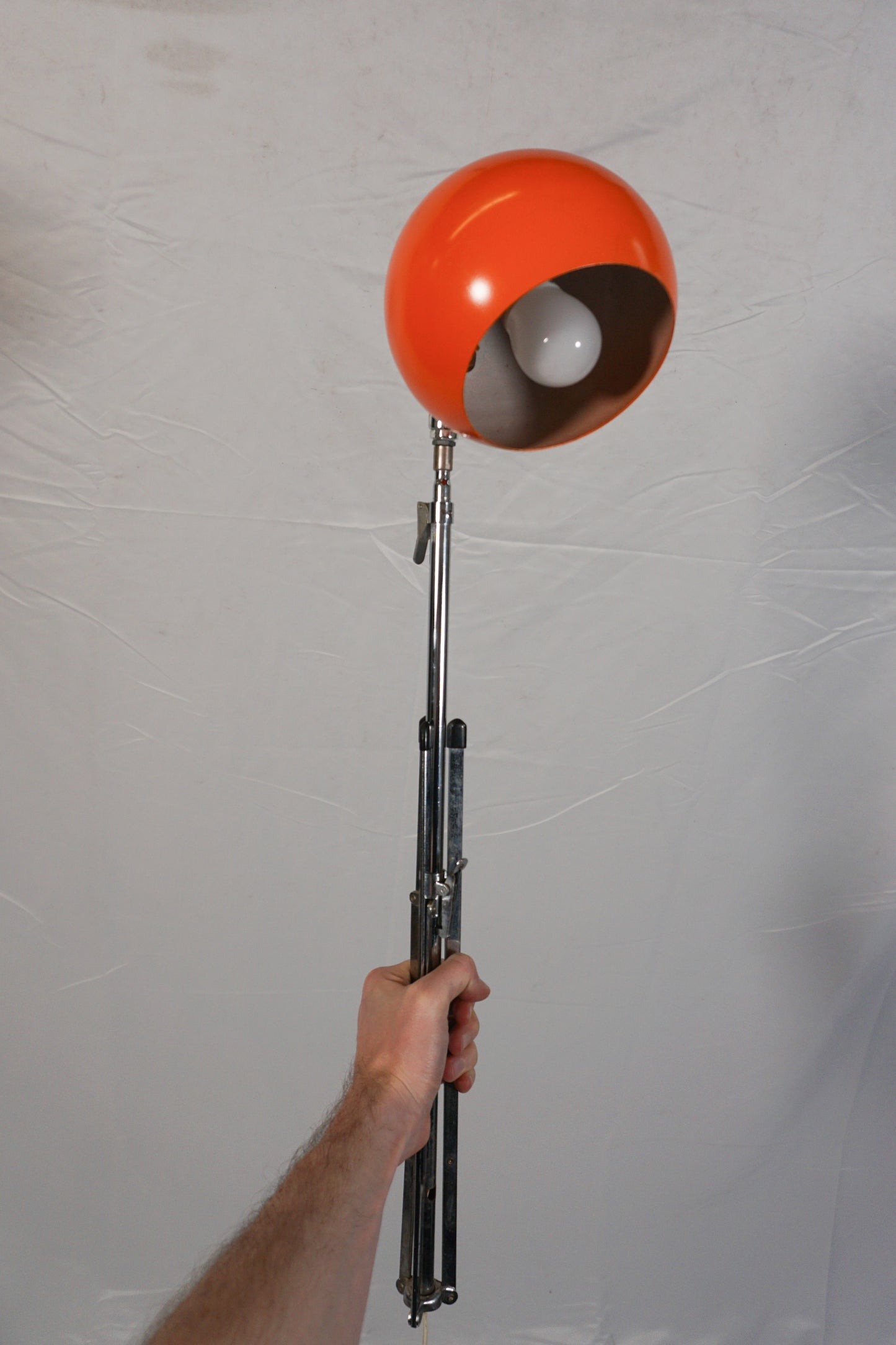 Vintage orange enamel painted eyeball shade adjustable floor lamp