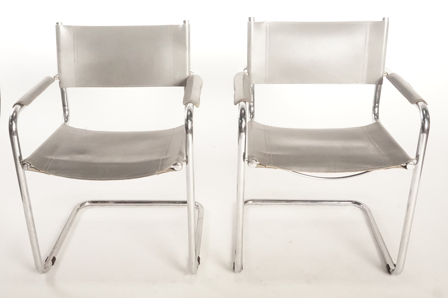 Pair of Vintage Mart Stam Grey Leather Armchairs