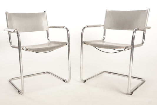 Pair of Vintage Mart Stam Grey Leather Armchairs
